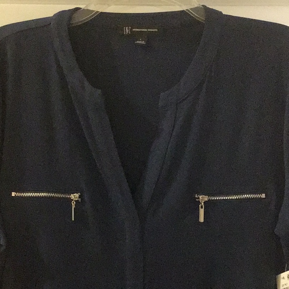 NWT I.N.C. Indigo/Navy Blue Women's Blouse with Zipper Details Size L - Picture 4 of 10